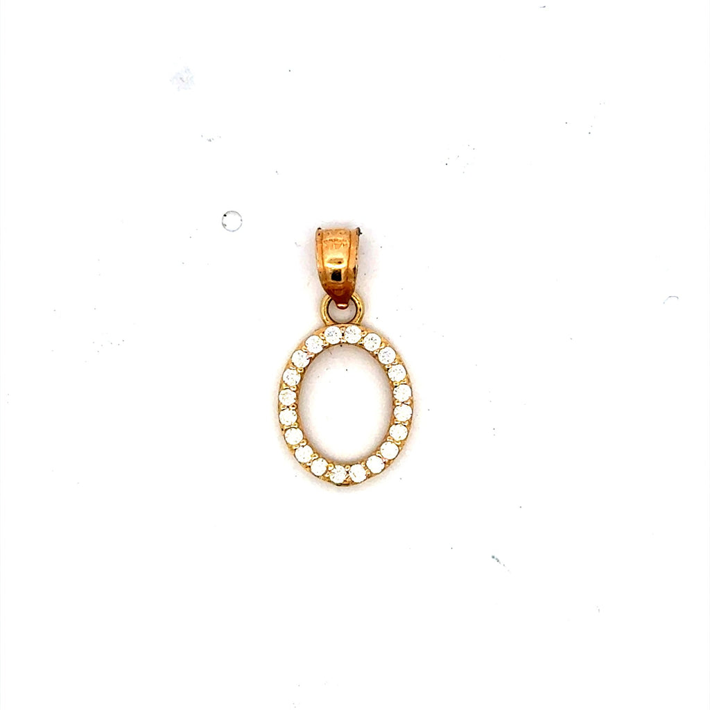 Golden Bull Basic CAL 0.9 g Pendant Pave CZ Block Initial 'O' 19 14K