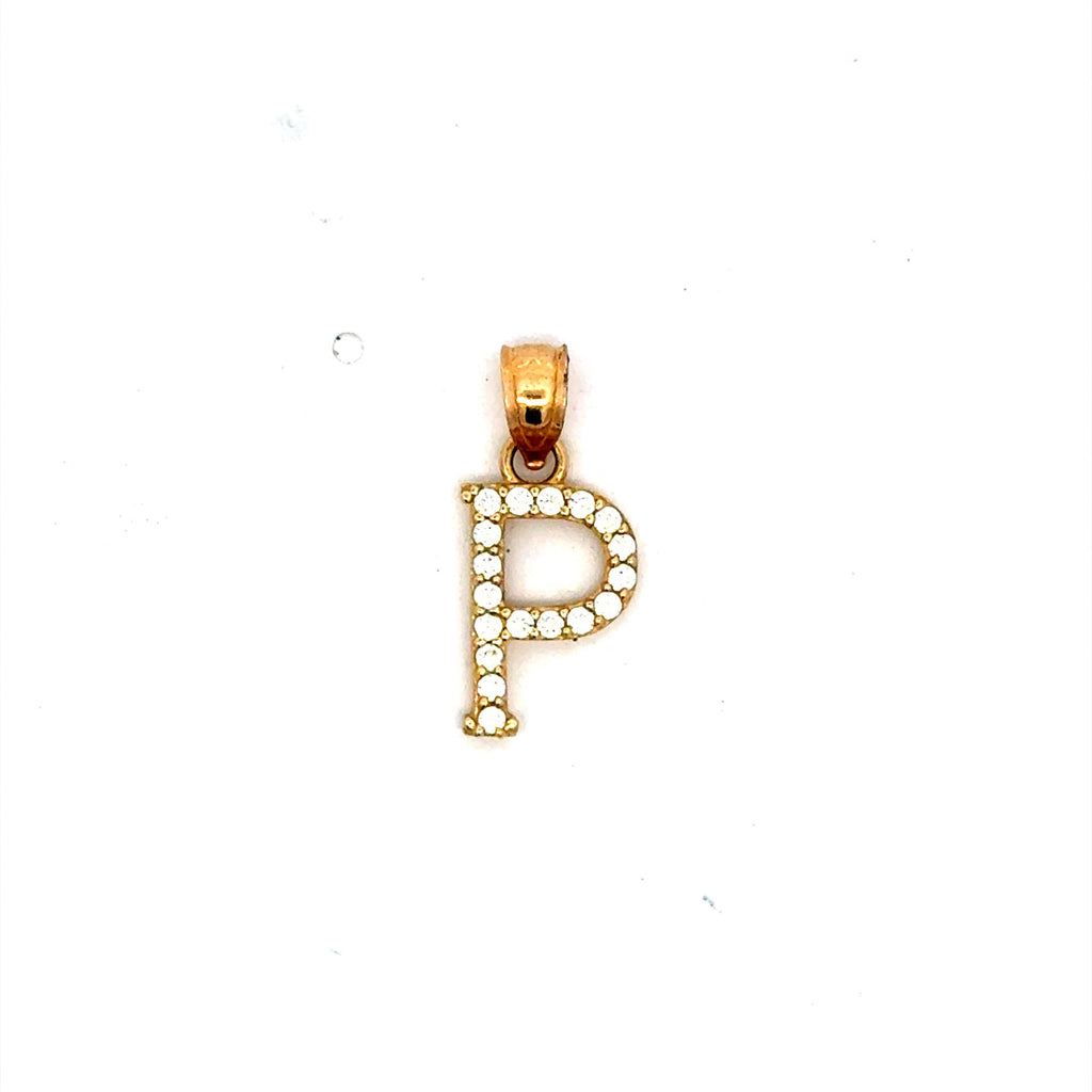 Golden Bull Basic CAL 0.9 g Pendant Pave CZ Block Initial 'P' 19 10K