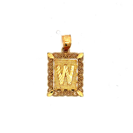 Pendant Rect Openwork Frame Initial 'W' 25.5 10K