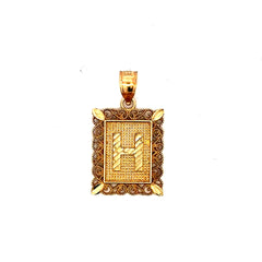 Golden Bull Basic CAL 1.4 g Pendant Rect Openwork Frame Initial 'H' 25.5 10K
