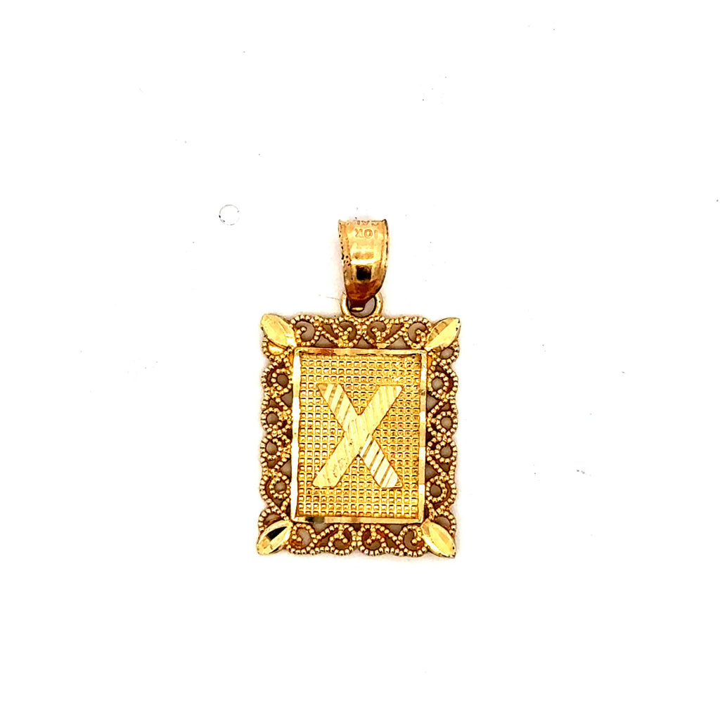 Golden Bull Basic CAL 1.5 g Pendant Rect Openwork Frame Initial 'X' 25.5 10K
