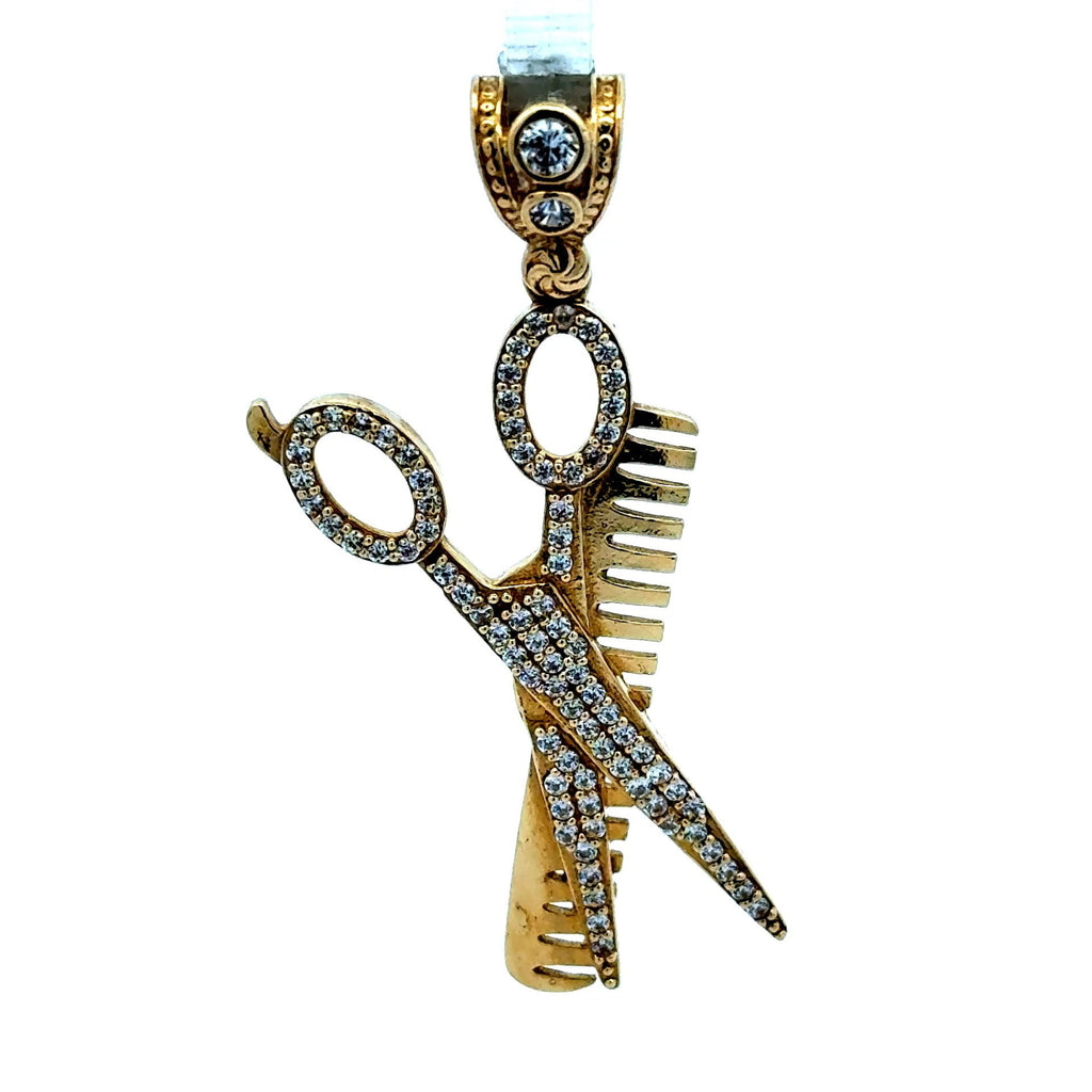 Golden Bull Basic CAL 4.2 g Pendant Barber Shears & Comb with CZ 48.5 10K