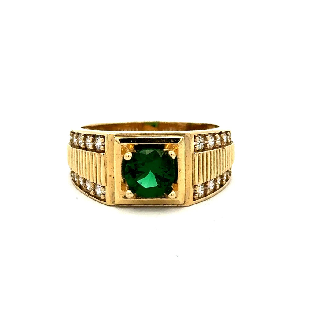 Golden Bull Basic CAL 6.1 g Ring DBL Channel-Set CZ & Green Round Stone 11 4.5mm 10K