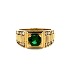 Golden Bull Basic CAL 6.1 g Ring DBL Channel-Set CZ & Green Round Stone 11 4.5mm 10K