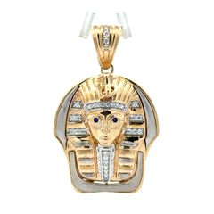 Golden Bull Basic CAL 9.4 g Pendant Two-Tone Blue-Eyed Pharaoh Bust with CZ 45.5 10K