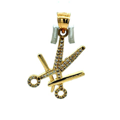 Golden Bull Basic CAL Pendant Barber Shears & Straight Razor with CZ 36.5 10K