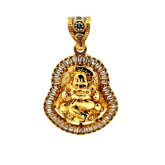 Golden Bull Basic CAL Pendant CZ Halo Seated Buddha 39.5 10K