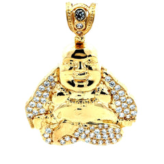 Golden Bull Basic CAL Pendant CZ Halo Seated Buddha 67.5 14K