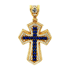 Golden Bull Basic CAL Pendant CZ-Iced Big Blue Pattee Cross 53.5 10K