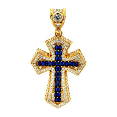 Golden Bull Basic CAL Pendant CZ-Iced Big Blue Pattee Cross 53.5 10K