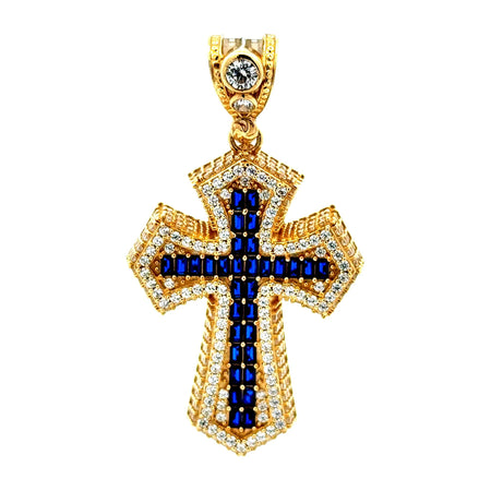 Pendant CZ-Iced Big Blue Pattee Cross 53.5 10K