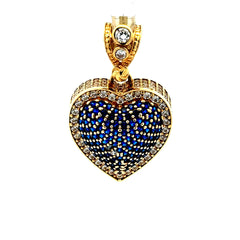 Golden Bull Basic CAL Pendant CZ-Iced Big Blue Puff Heart 31 10K