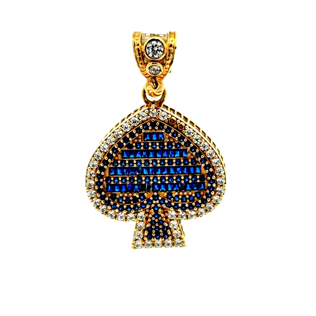 Golden Bull Basic CAL Pendant CZ-Iced Big Blue Spades 37 10K