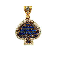 Golden Bull Basic CAL Pendant CZ-Iced Big Blue Spades 37 10K