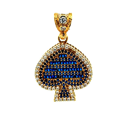 Pendant CZ-Iced Big Blue Spades 37 10K