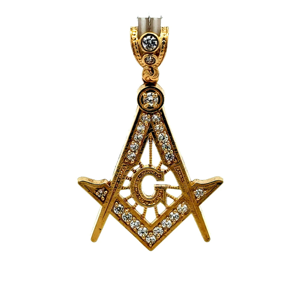 Golden Bull Basic CAL Pendant Masonic Square & Compass with CZ 45 14K
