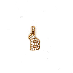 Golden Bull Basic CAL Pendant Pave CZ Crowned Block Initial 'B' 18 10K