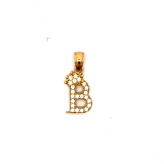 Golden Bull Basic CAL Pendant Pave CZ Crowned Block Initial 'B' 19.5 10K