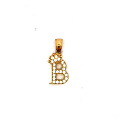 Golden Bull Basic CAL Pendant Pave CZ Crowned Block Initial 'B' 19.5 10K