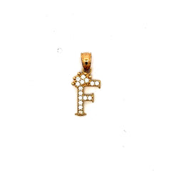 Golden Bull Basic CAL Pendant Pave CZ Crowned Block Initial 'F' 19.5 10K
