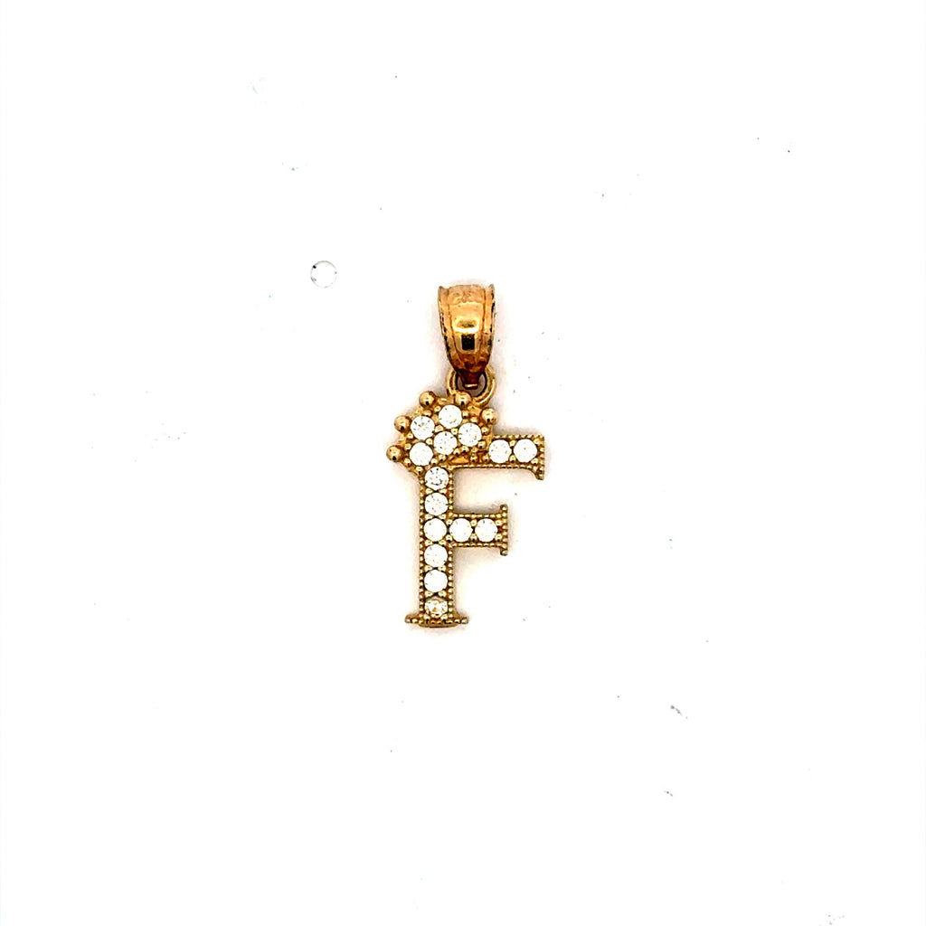 Golden Bull Basic CAL Pendant Pave CZ Crowned Block Initial 'F' 19.5 10K