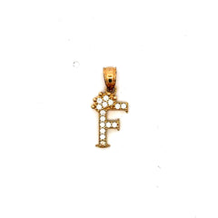 Golden Bull Basic CAL Pendant Pave CZ Crowned Block Initial 'F' 19.5 10K
