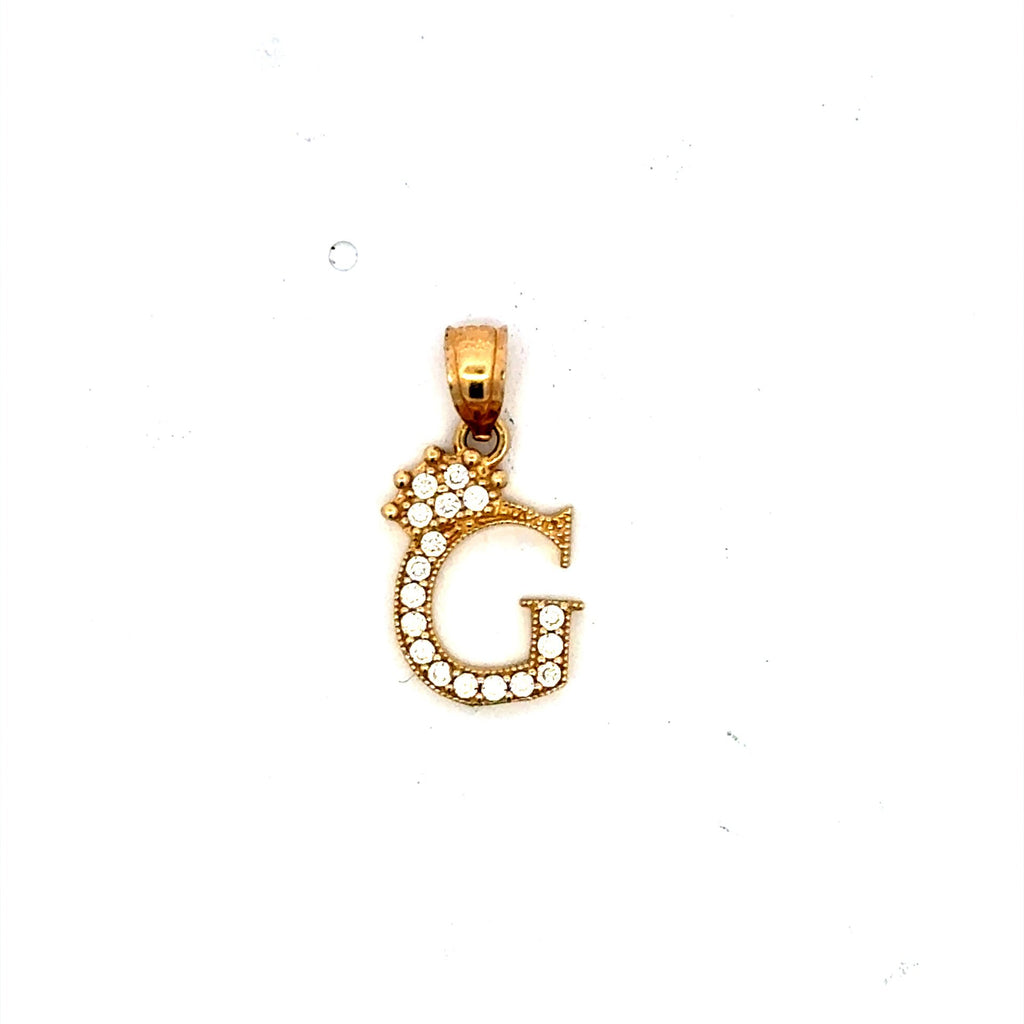 Golden Bull Basic CAL Pendant Pave CZ Crowned Block Initial 'G' 19.5 10K