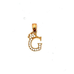 Golden Bull Basic CAL Pendant Pave CZ Crowned Block Initial 'G' 19.5 10K