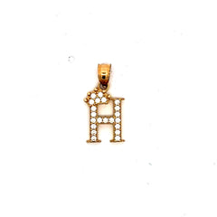 Golden Bull Basic CAL Pendant Pave CZ Crowned Block Initial 'H' 19.5 10K