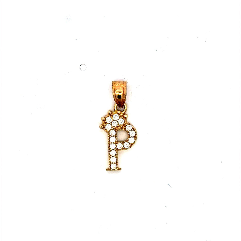 Golden Bull Basic CAL Pendant Pave CZ Crowned Block Initial 'P' 19.5 10K