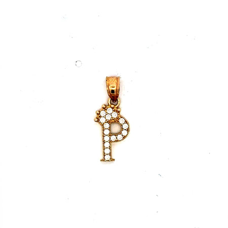 Pendant Pave CZ Crowned Block Initial 'P' 19.5 10K
