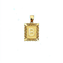 Golden Bull Basic CAL Pendant Rect Openwork Frame Initial 'B' 25.5 10K