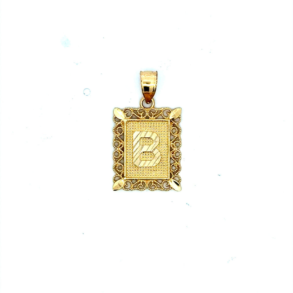 Golden Bull Basic CAL Pendant Rect Openwork Frame Initial 'B' 25.5 10K