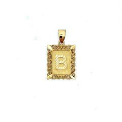 Golden Bull Basic CAL Pendant Rect Openwork Frame Initial 'B' 25.5 10K