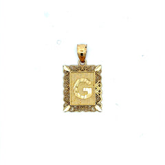 Golden Bull Basic CAL Pendant Rect Openwork Frame Initial 'G' 25.5 10K