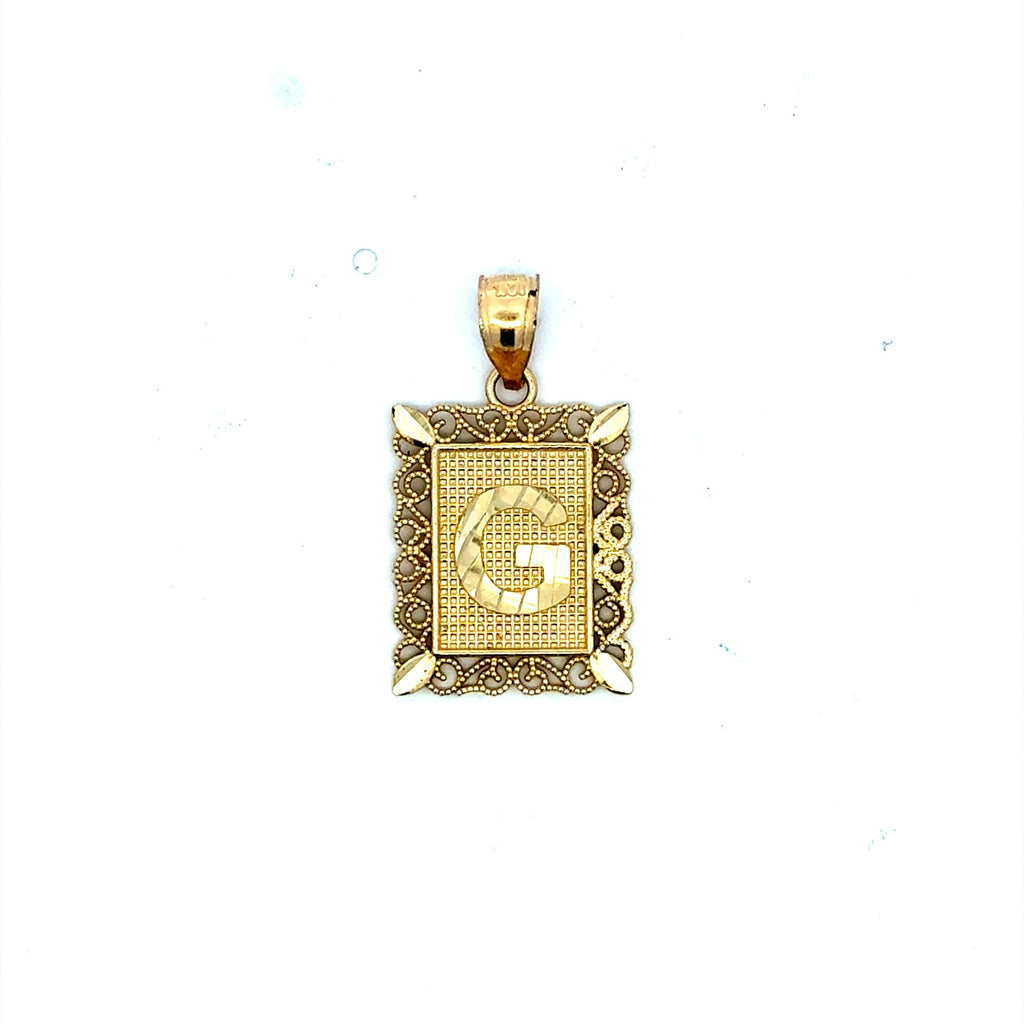 Golden Bull Basic CAL Pendant Rect Openwork Frame Initial 'G' 25.5 10K