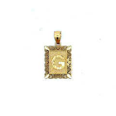 Golden Bull Basic CAL Pendant Rect Openwork Frame Initial 'G' 25.5 10K