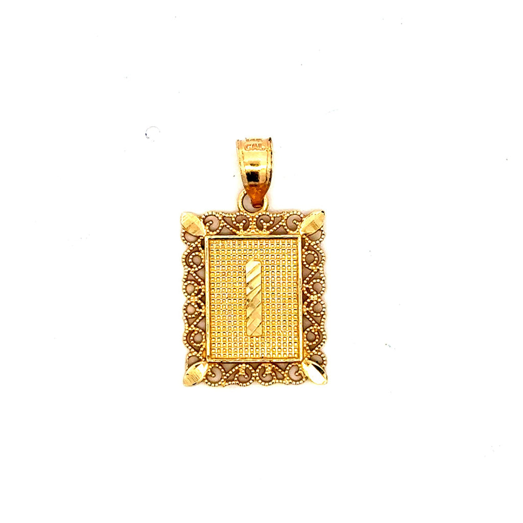 Golden Bull Basic CAL Pendant Rect Openwork Frame Initial 'I' 25.5 14K