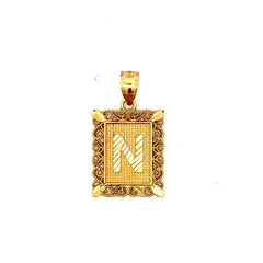 Golden Bull Basic CAL Pendant Rect Openwork Frame Initial 'N' 25.5 14K