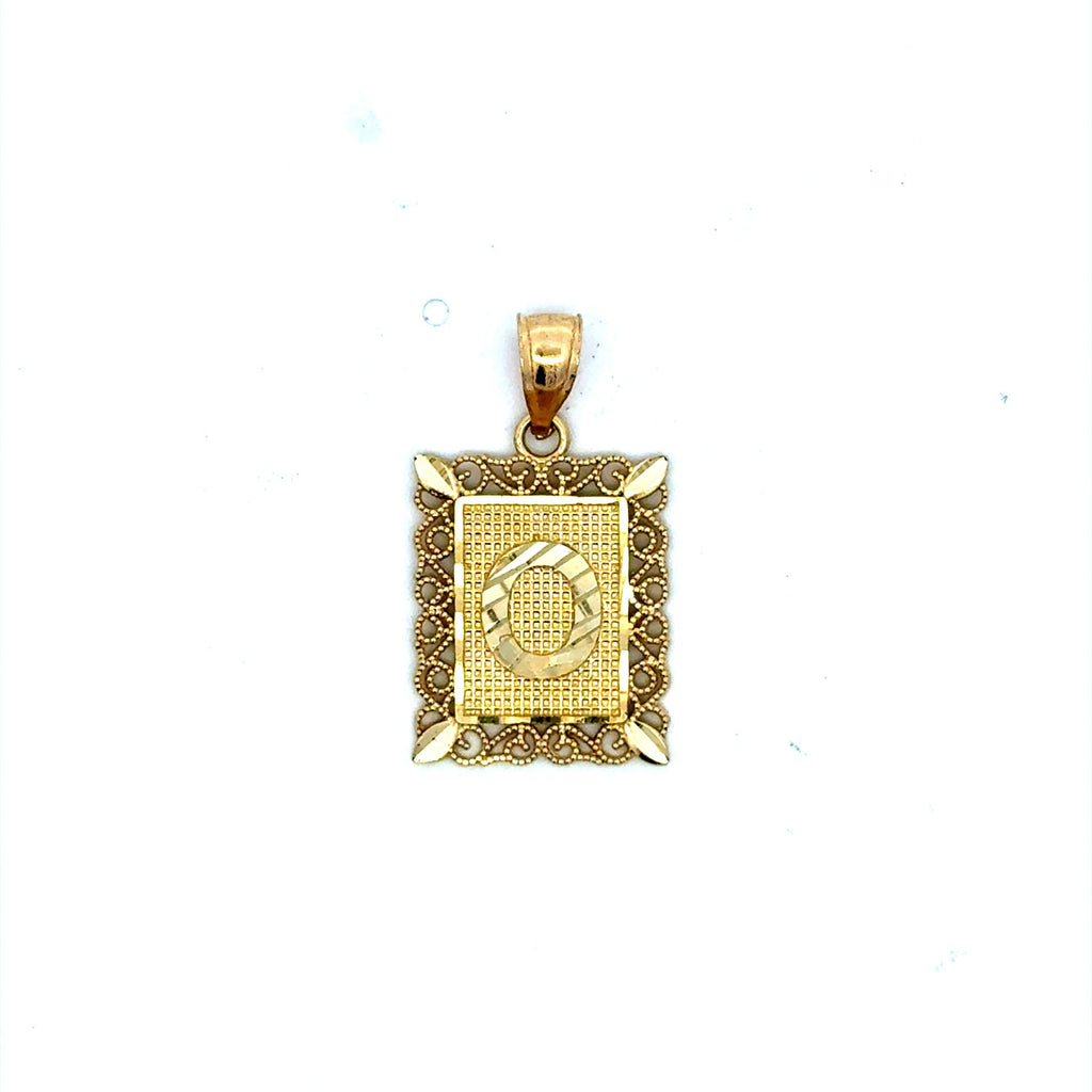 Golden Bull Basic CAL Pendant Rect Openwork Frame Initial 'O' 25.5 10K