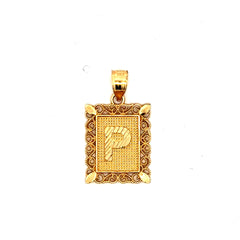 Golden Bull Basic CAL Pendant Rect Openwork Frame Initial 'P' 25.5 14K