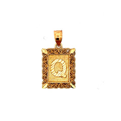 Golden Bull Basic CAL Pendant Rect Openwork Frame Initial 'Q' 25.5 10K