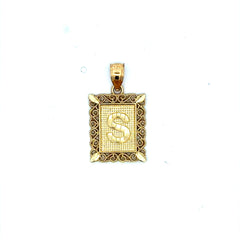 Golden Bull Basic CAL Pendant Rect Openwork Frame Initial 'S' 25.5 10K