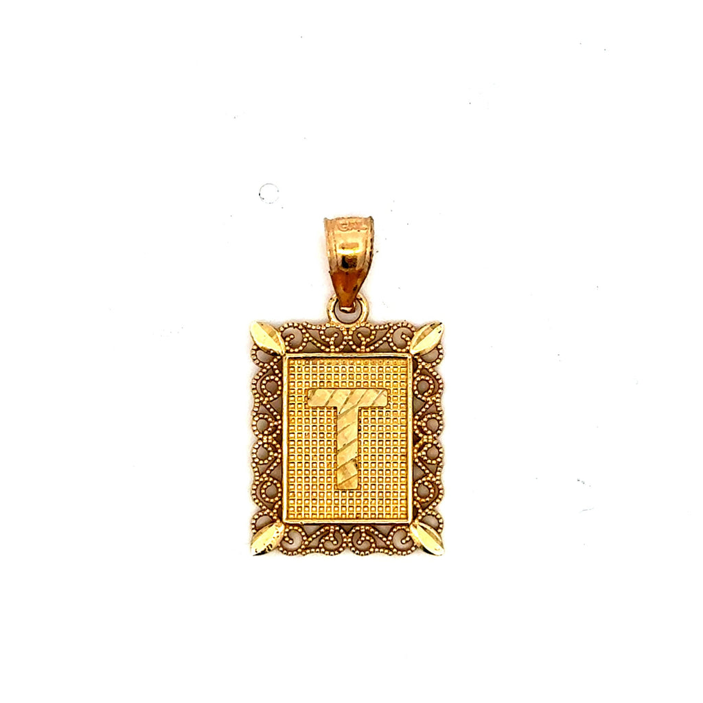 Golden Bull Basic CAL Pendant Rect Openwork Frame Initial 'T' 25.5 10K