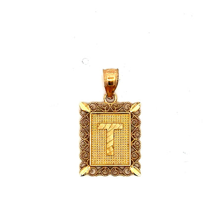 Pendant Rect Openwork Frame Initial 'T' 25.5 14K