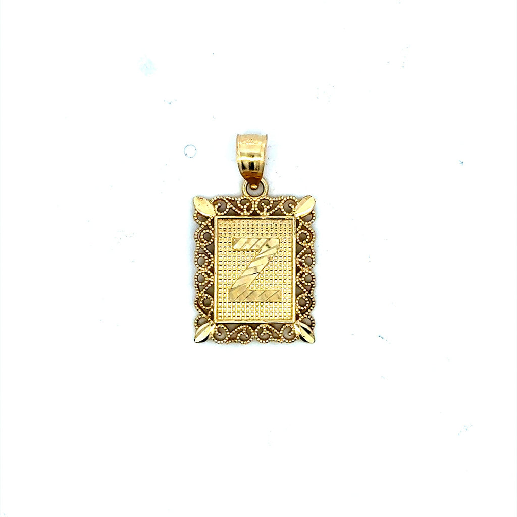 Golden Bull Basic CAL Pendant Rect Openwork Frame Initial 'Z' 25.5 10K