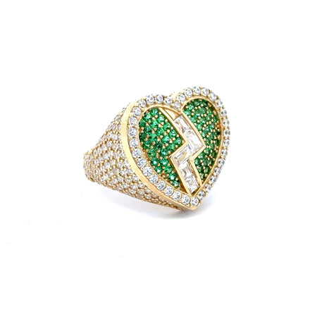 Ring CZ-Iced Big Green Broken Heart 9 3.5mm 10K