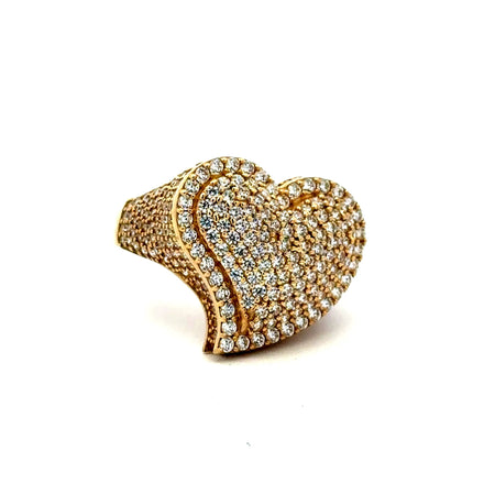 Ring CZ-Iced Big Heart Motif 9 3mm 10K