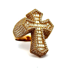 Golden Bull Basic CAL Ring CZ-Iced Big Pattee Cross 9 4.5mm 10K
