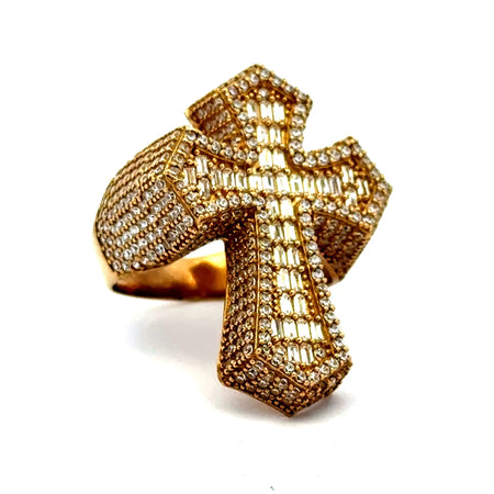 Ring CZ-Iced Big Pattee Cross 9 4.5mm 10K